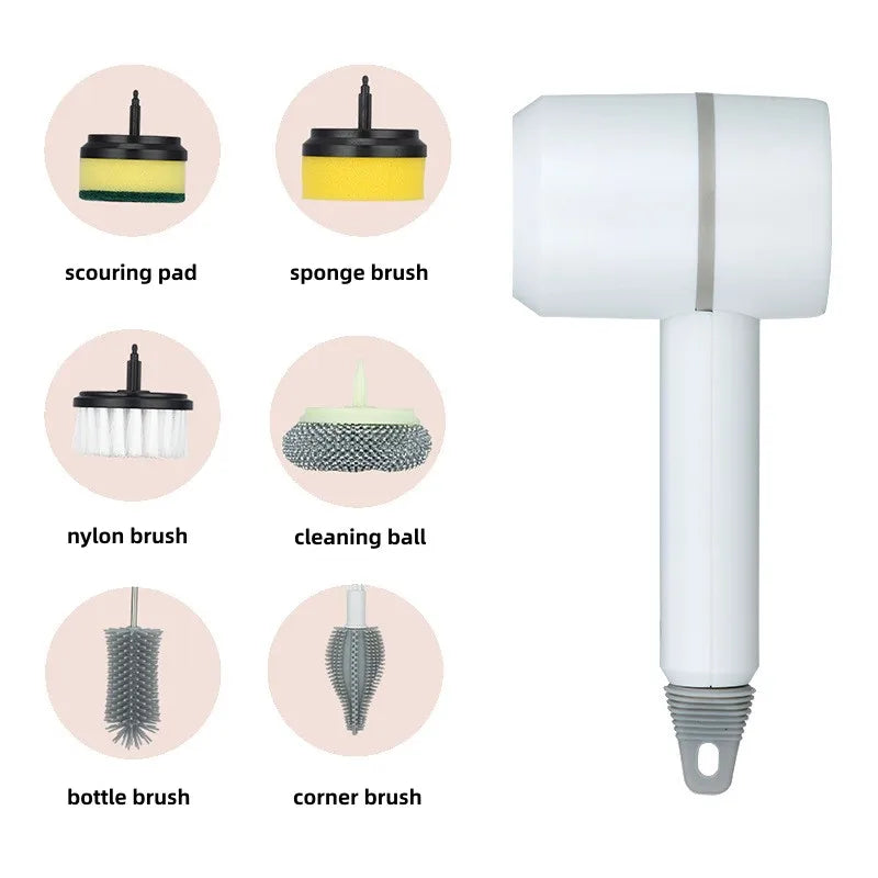 Multifunctional Electric Spin Scrubber - Rechargeable with 6 Brushes