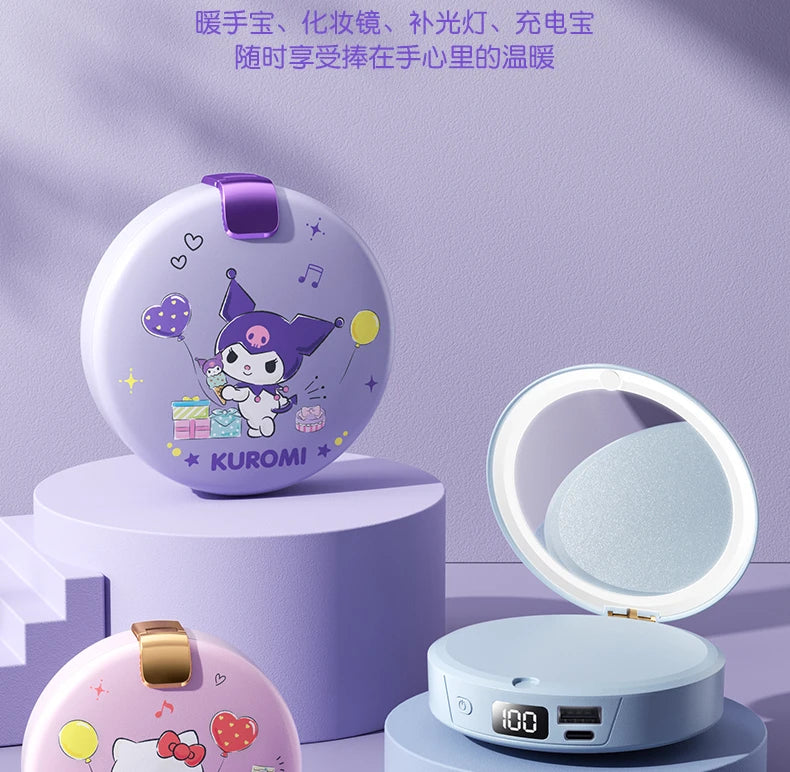 Sanrio Cartoon Hello Kitty Cute and Sweet Winter Girls Portable Storage Automatic Heating Cosmetic Mirror Hand Warmer Power Bank