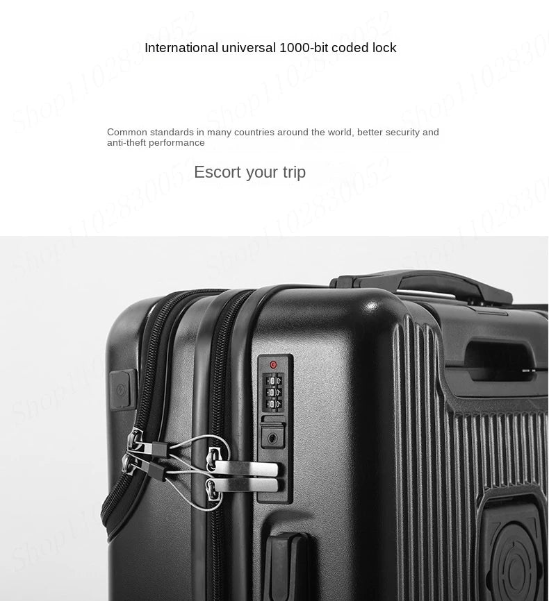 New Upgrade Suitcase Front Opening Luggage with USB Cup Holder Female 20" Small Trolley Case 24" 26" Male Suitcase Trip Cabin