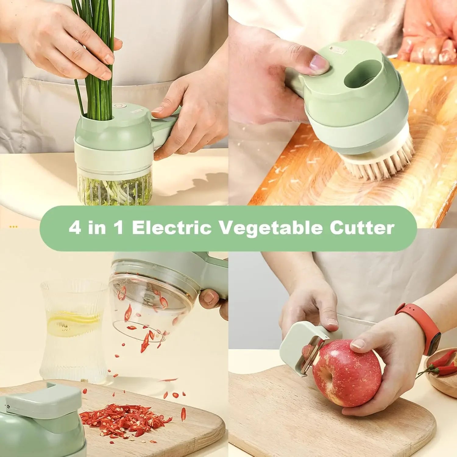 4 in 1 Multi-function Vegetable Processing Machine Portable Vegetable Cutter Set USB Electric Masher Kitchen Appliances