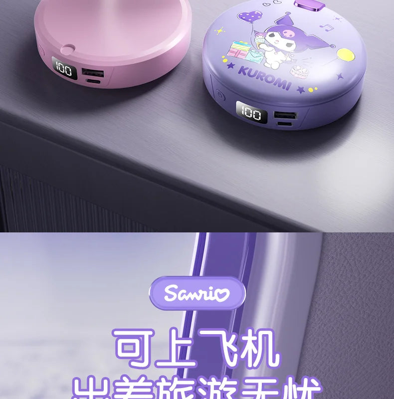 Sanrio Cartoon Hello Kitty Cute and Sweet Winter Girls Portable Storage Automatic Heating Cosmetic Mirror Hand Warmer Power Bank