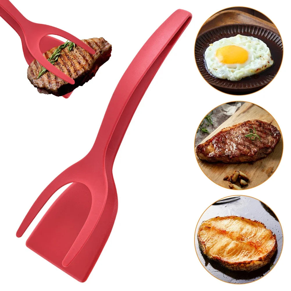 2 In 1 Eggs Tongs Grip Flip Tongs French Toast Pancake Egg Clamp