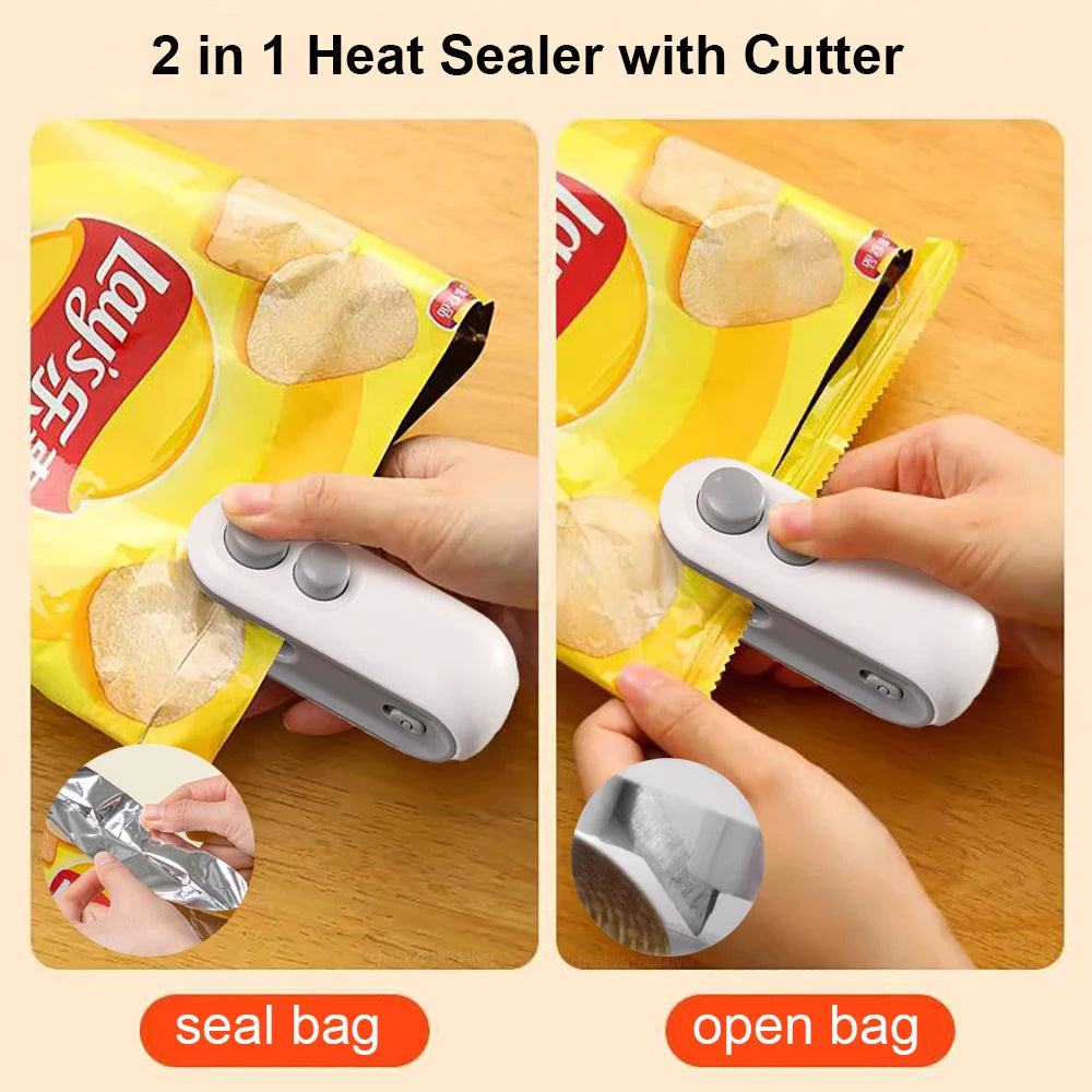 Rechargeable 2-in-1 Mini Heat Sealer for Bags, Snacks, and Food Packaging