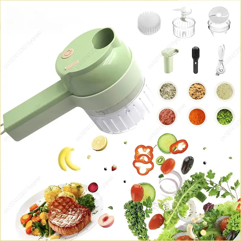 4 in 1 Multi-function Vegetable Processing Machine Portable Vegetable Cutter Set USB Electric Masher Kitchen Appliances