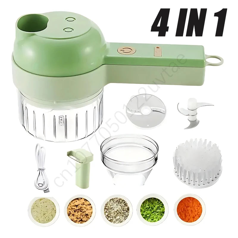 4 in 1 Multi-function Vegetable Processing Machine Portable Vegetable Cutter Set USB Electric Masher Kitchen Appliances