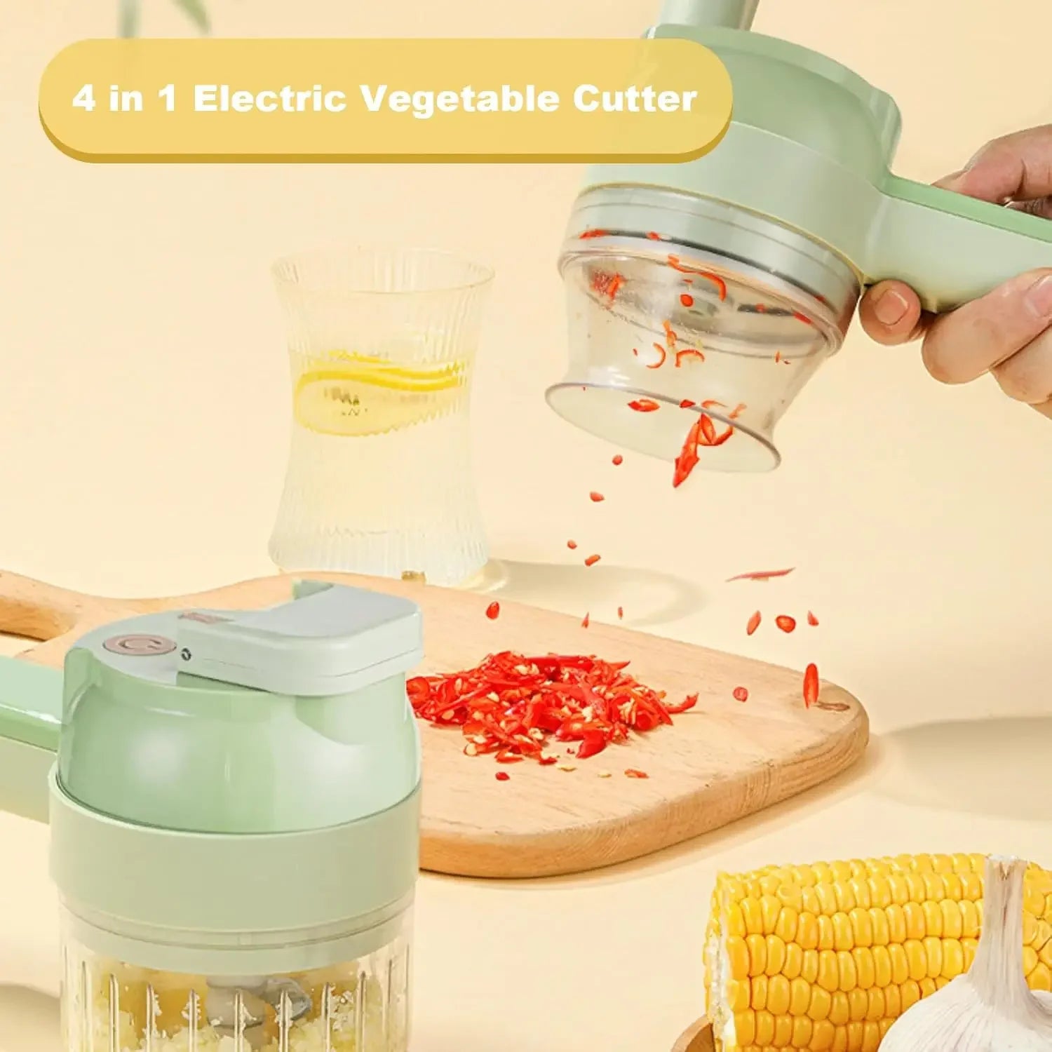 4 in 1 Multi-function Vegetable Processing Machine Portable Vegetable Cutter Set USB Electric Masher Kitchen Appliances