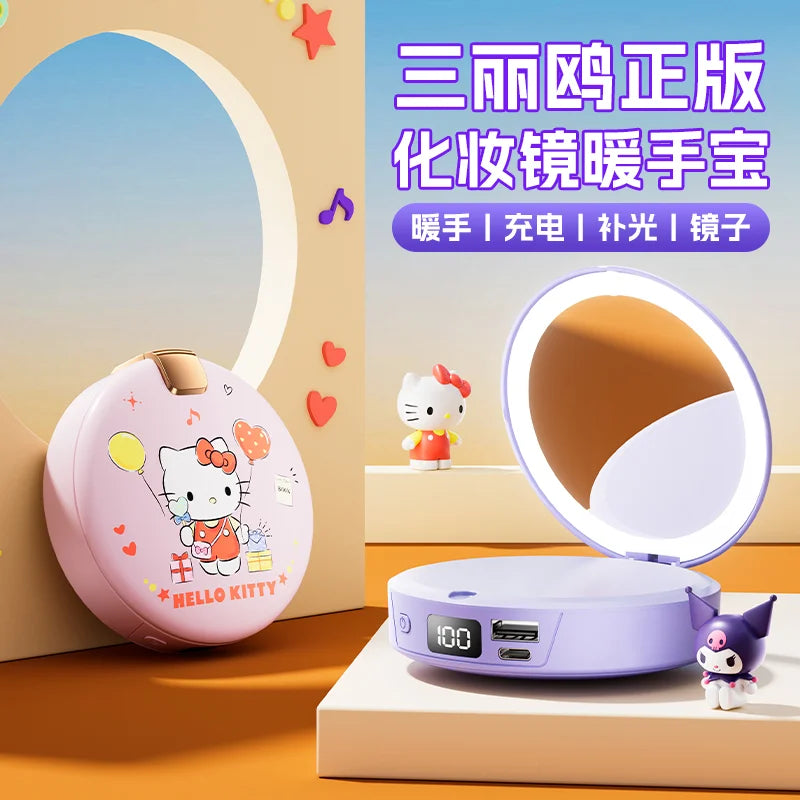 Sanrio Cartoon Hello Kitty Cute and Sweet Winter Girls Portable Storage Automatic Heating Cosmetic Mirror Hand Warmer Power Bank