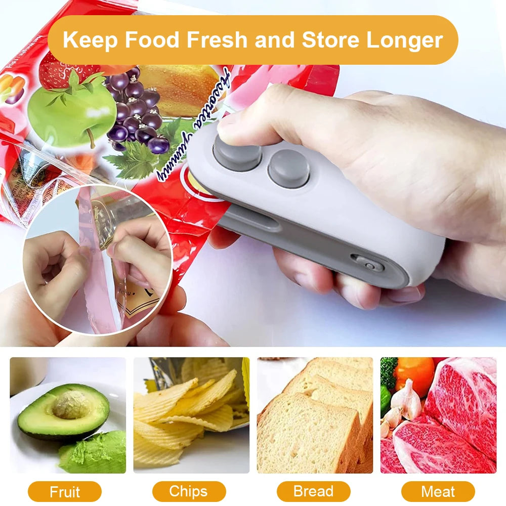 Rechargeable 2-in-1 Mini Heat Sealer for Bags, Snacks, and Food Packaging