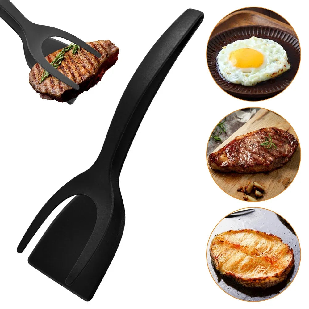 2 In 1 Eggs Tongs Grip Flip Tongs French Toast Pancake Egg Clamp