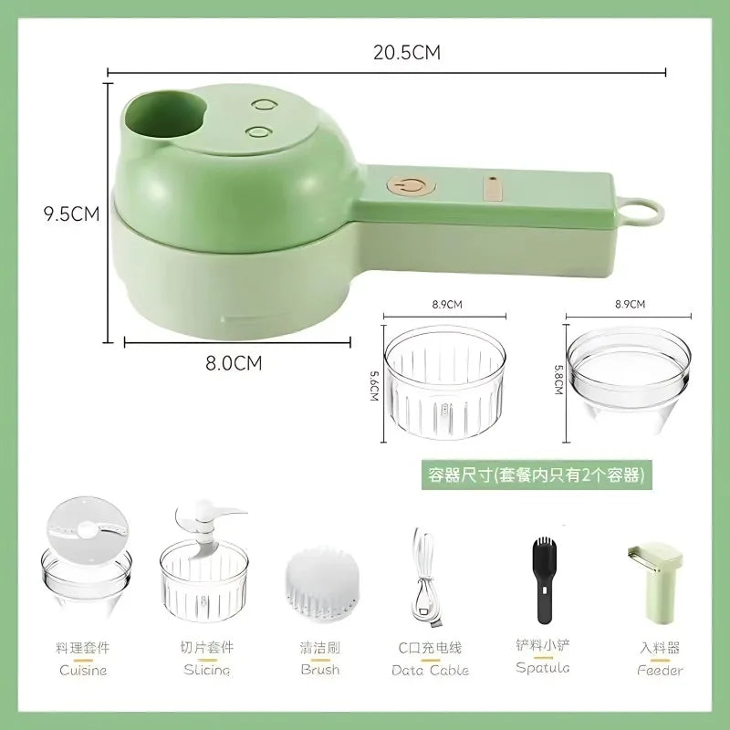 4 in 1 Multi-function Vegetable Processing Machine Portable Vegetable Cutter Set USB Electric Masher Kitchen Appliances