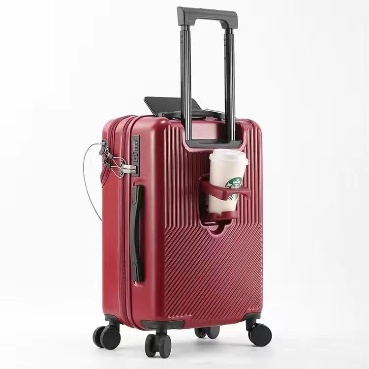 New Upgrade Suitcase Front Opening Luggage with USB Cup Holder Female 20" Small Trolley Case 24" 26" Male Suitcase Trip Cabin