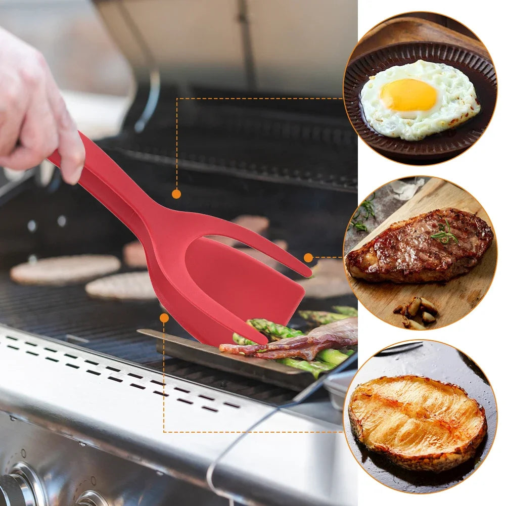 2 In 1 Eggs Tongs Grip Flip Tongs French Toast Pancake Egg Clamp