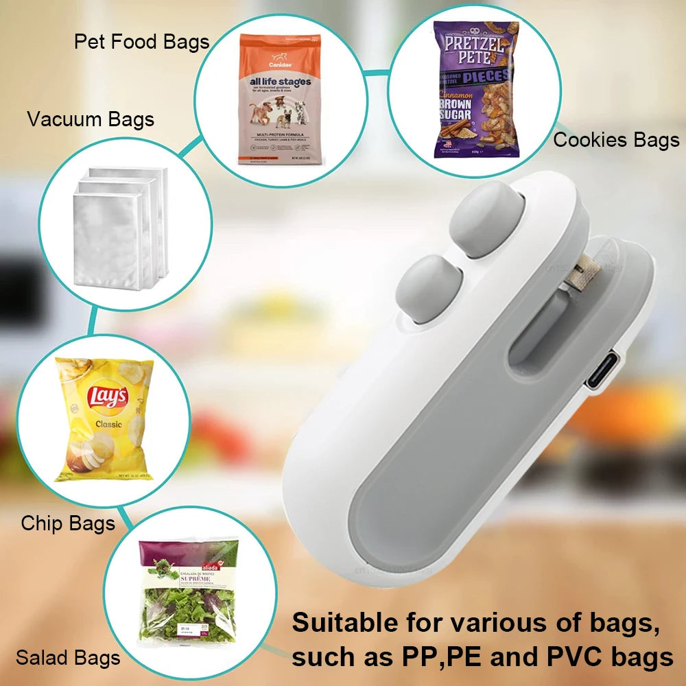 Rechargeable 2-in-1 Mini Heat Sealer for Bags, Snacks, and Food Packaging