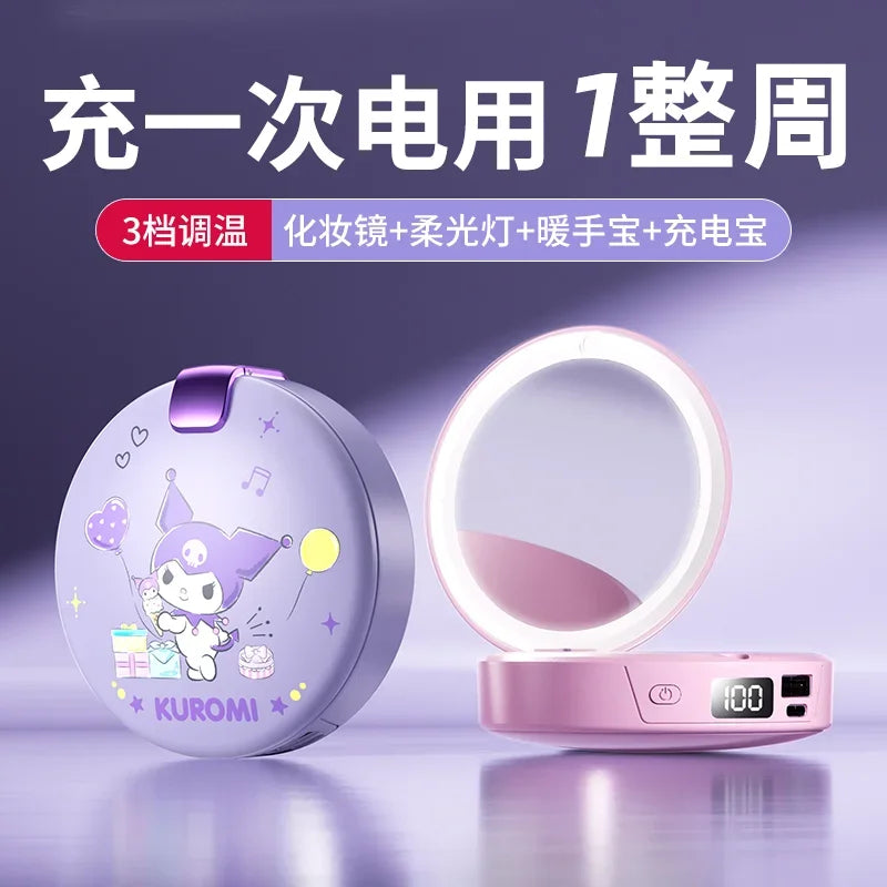 Sanrio Cartoon Hello Kitty Cute and Sweet Winter Girls Portable Storage Automatic Heating Cosmetic Mirror Hand Warmer Power Bank