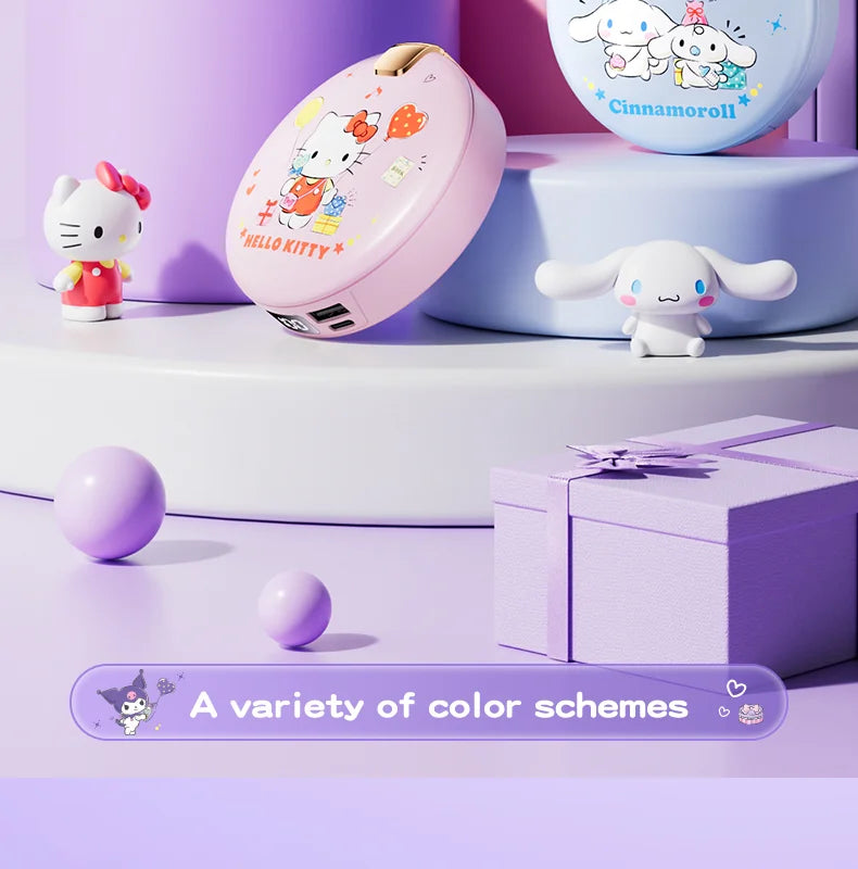 Sanrio Cartoon Hello Kitty Cute and Sweet Winter Girls Portable Storage Automatic Heating Cosmetic Mirror Hand Warmer Power Bank