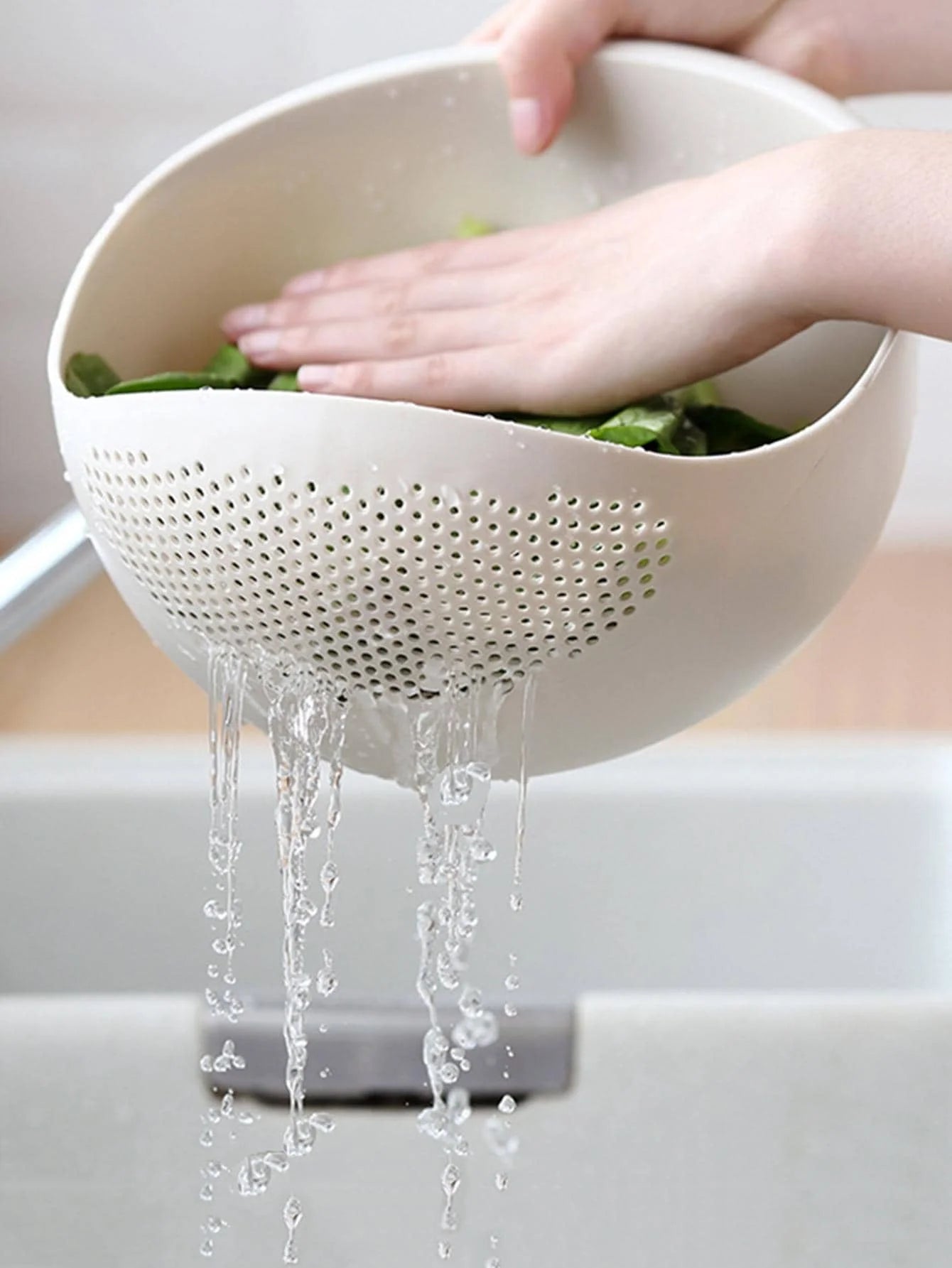 1PC- Colander Rice Bowl Drain Basket Fruit Bowl Washing Drain Basket with Handle Washing Basket Home Kitchen Organizer