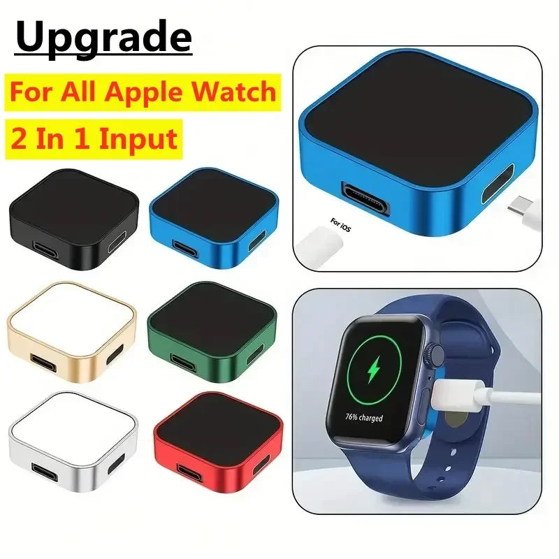 Portable Wireless Watch Charger Type C 8pin Two interfaces For Apple Watch S9 8 7 6 5 4 3 2 1 SE Ultra Series Fast Charger