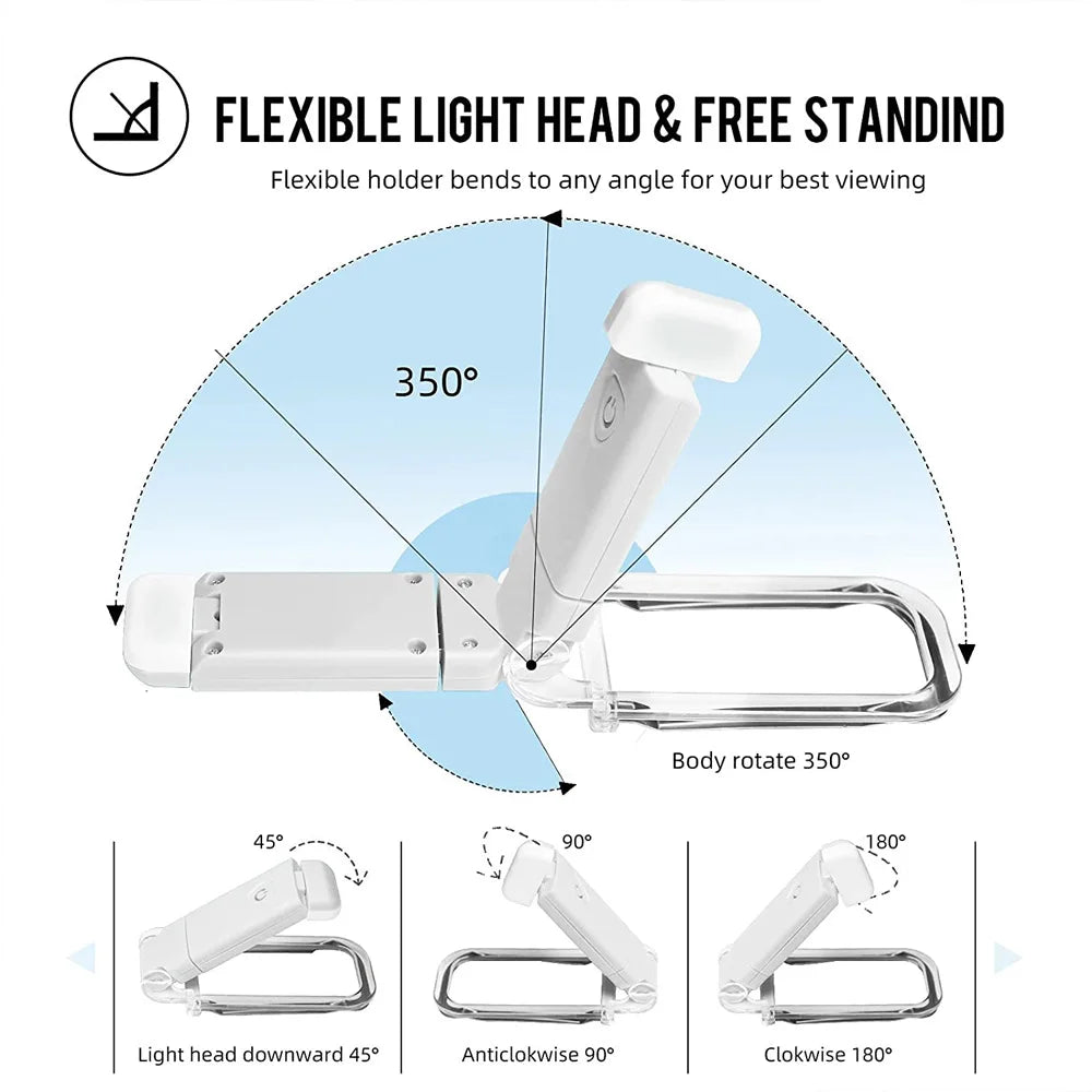 USB Rechargeable LED Clip-on Book Light, Adjustable Brightness