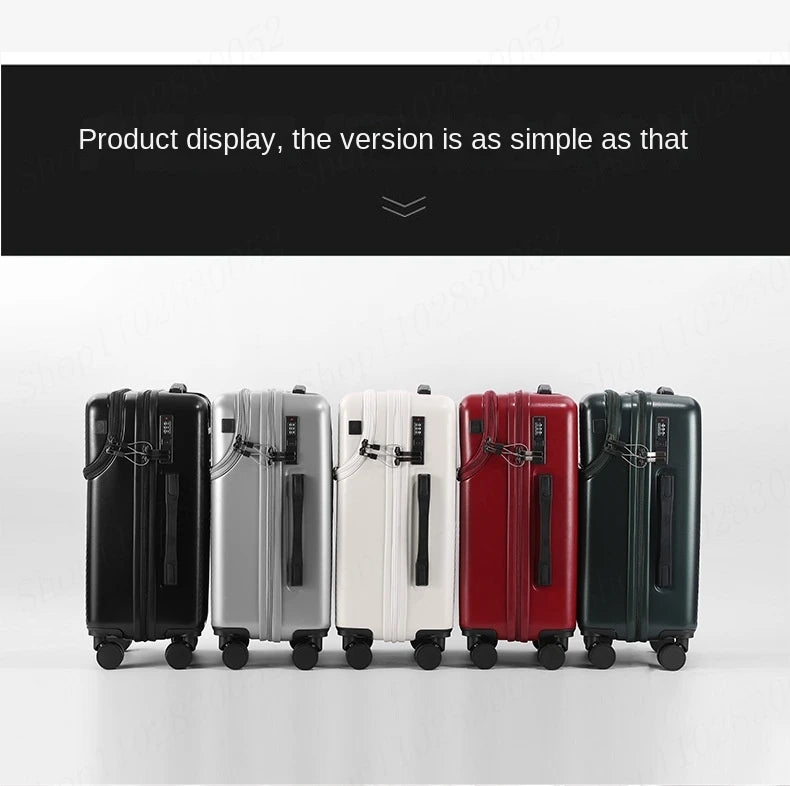 New Upgrade Suitcase Front Opening Luggage with USB Cup Holder Female 20" Small Trolley Case 24" 26" Male Suitcase Trip Cabin