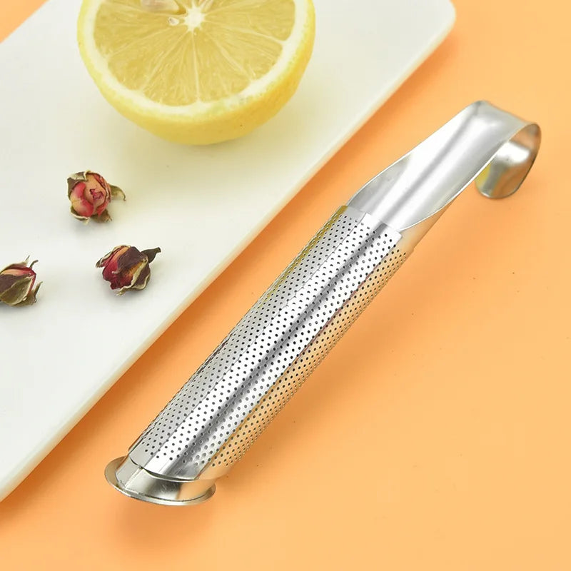 Stainless Steel Tea Strainer - Infuser Pipe Design with Spoon Holder