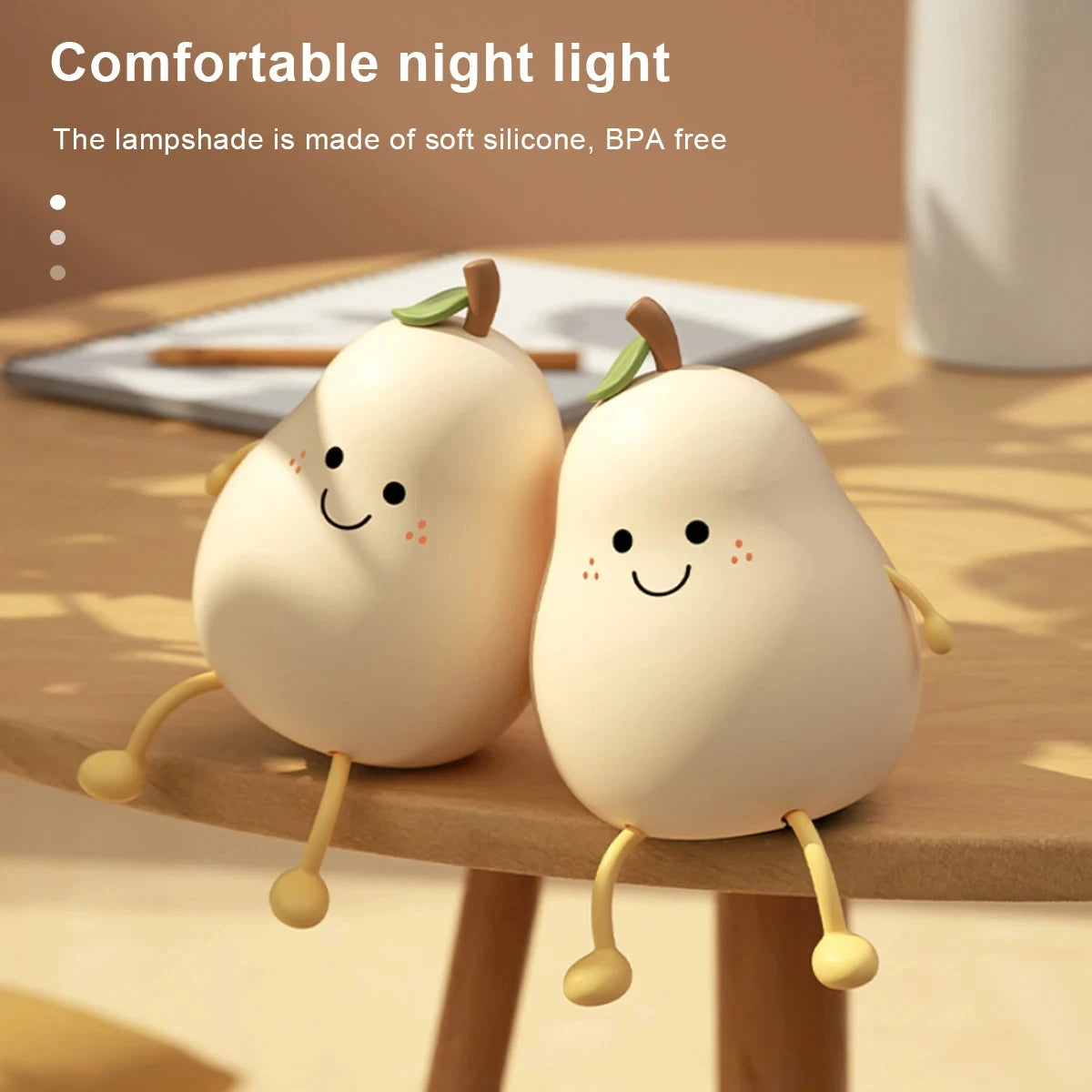 Cute Fruit LED Night Light – USB Rechargeable, Touch Sensor, Bedroom Decor.