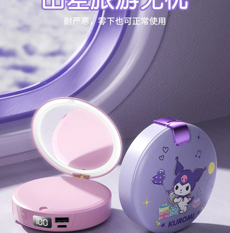 Sanrio Cartoon Hello Kitty Cute and Sweet Winter Girls Portable Storage Automatic Heating Cosmetic Mirror Hand Warmer Power Bank