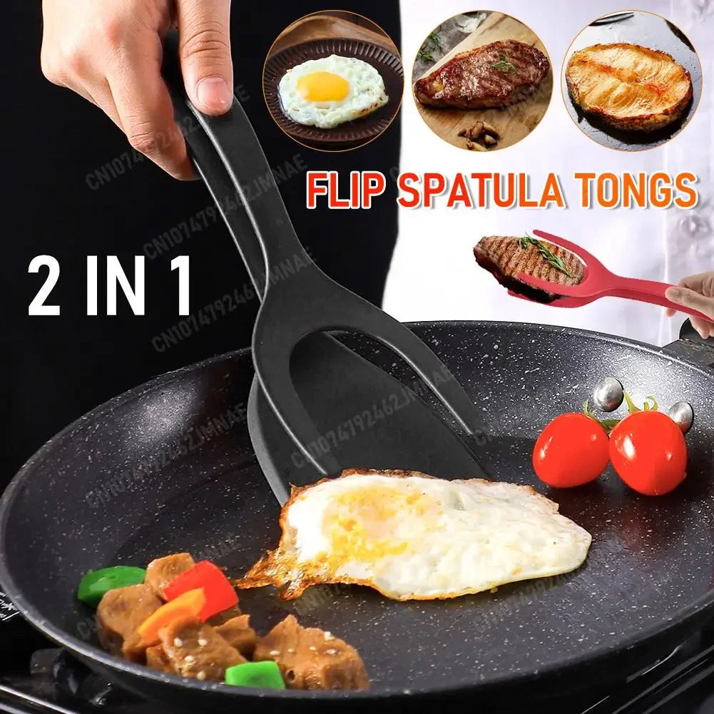 2 In 1 Eggs Tongs Grip Flip Tongs French Toast Pancake Egg Clamp